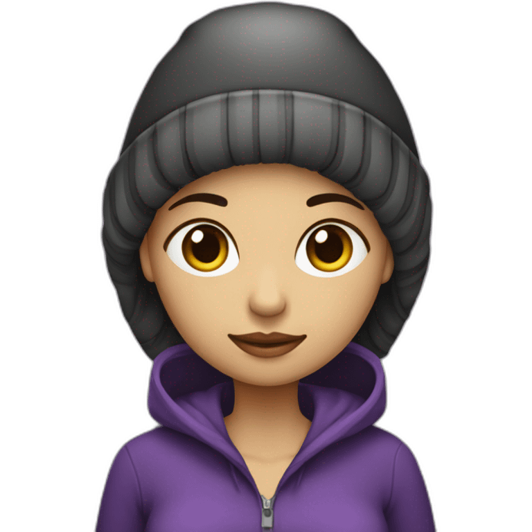 Mujer embarazada pelo morado corto y gorro negro con gris emoji