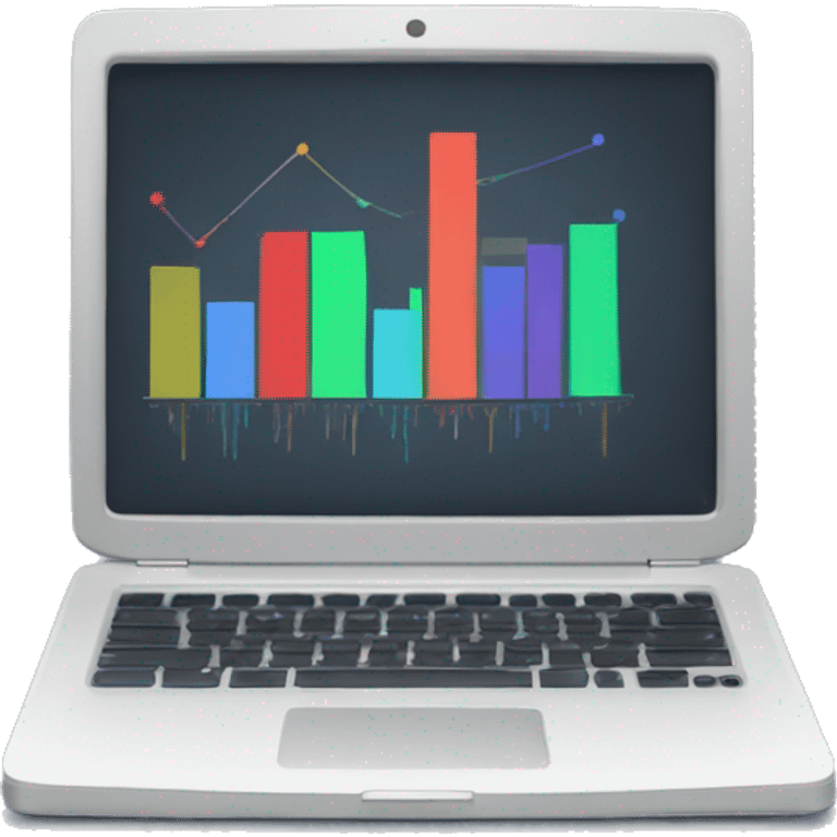 A laptop with a bar chart and an upward trend emoji