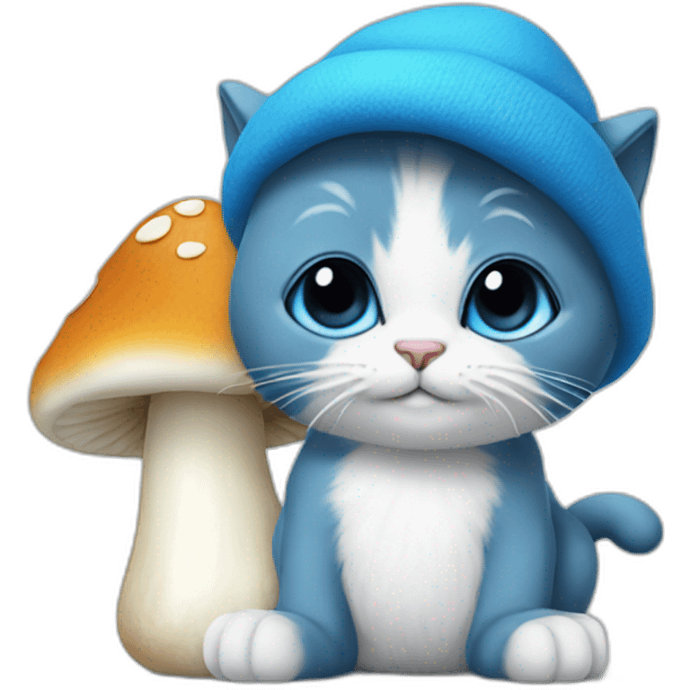 blue smurf cat with white mushroom as a har emoji