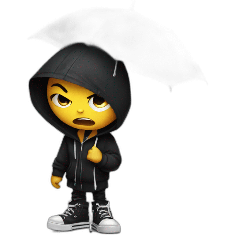 Angry emo kid in hoodie with umbrella in rick owens shoes emoji