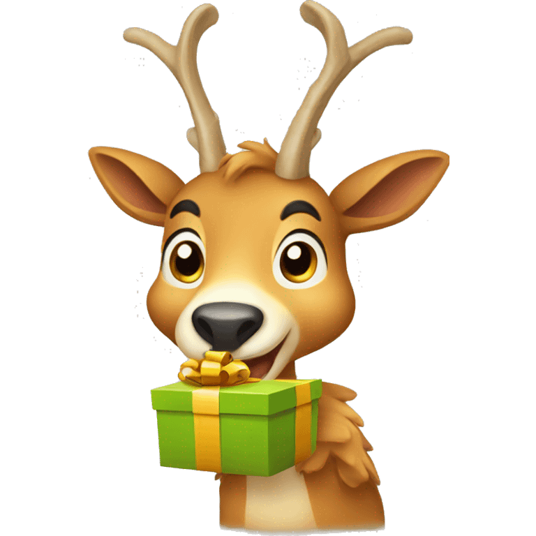 happy chamois holding gift emoji