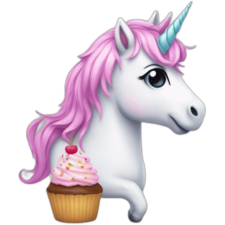 cute Unicorn with a cupcake emoji