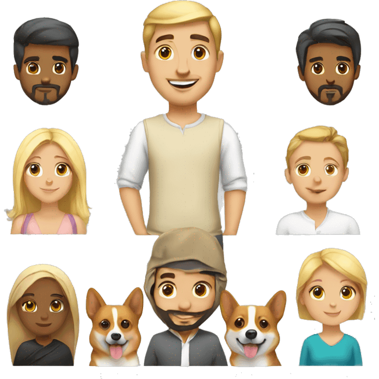 blonde girl, arab guy and corgi together emoji