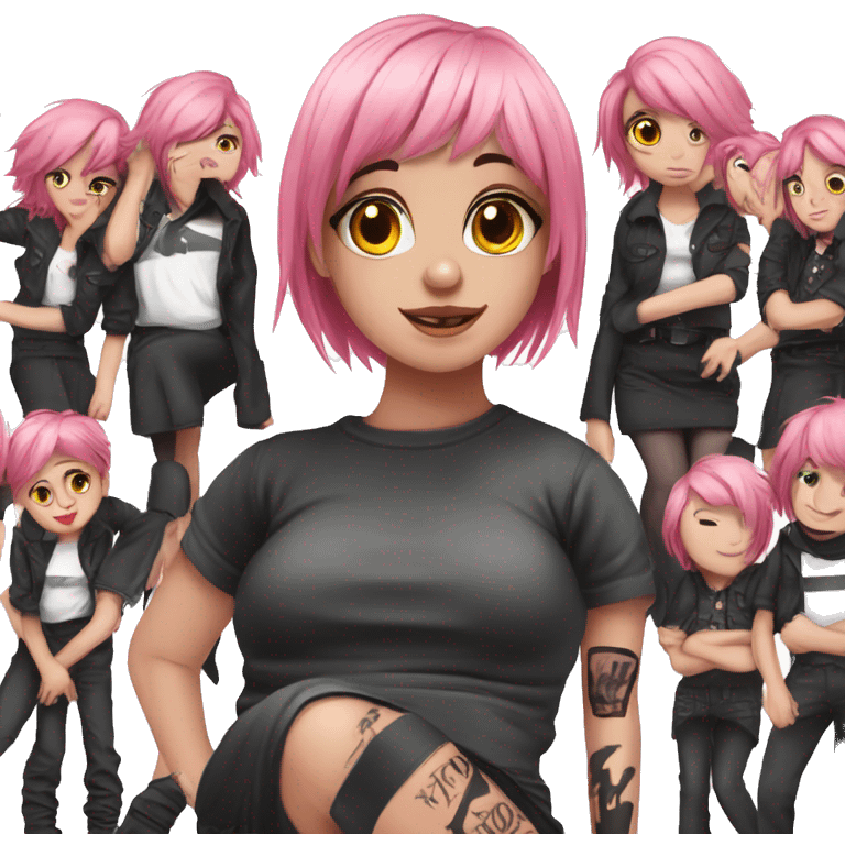 side profile curvy emo girl pink hair sits on the floor straight view hands up black skirt полосатые рваные чулки emoji