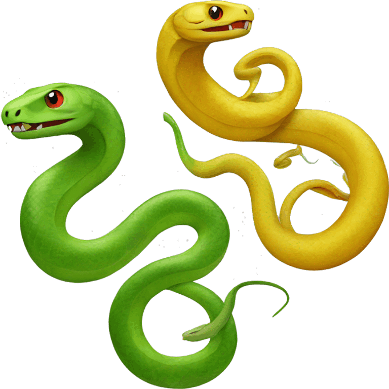 A red snake, a green snake and a yellow snake emoji