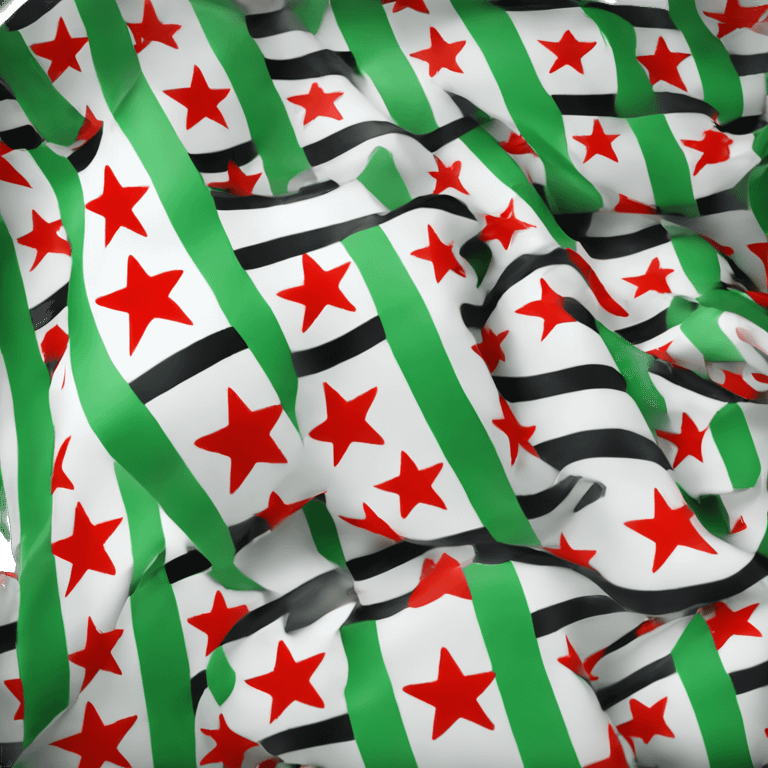 Flag of features three horizontal stripes: green, white, and  black and in the center of the flag there is three red stars emoji