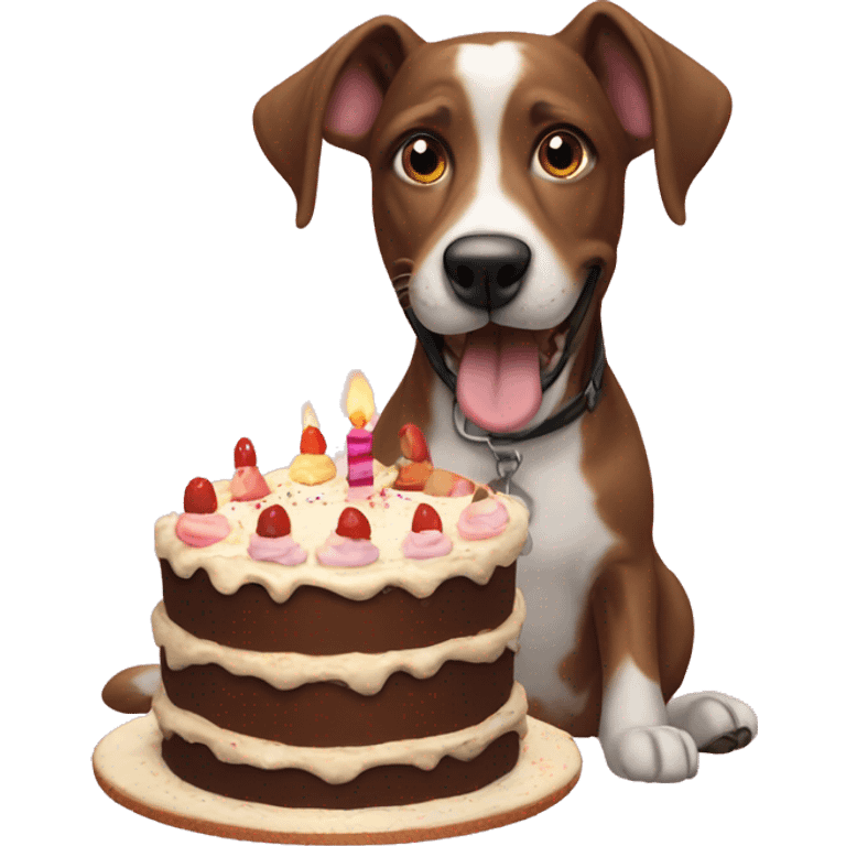 a dog eating a birthday cake emoji