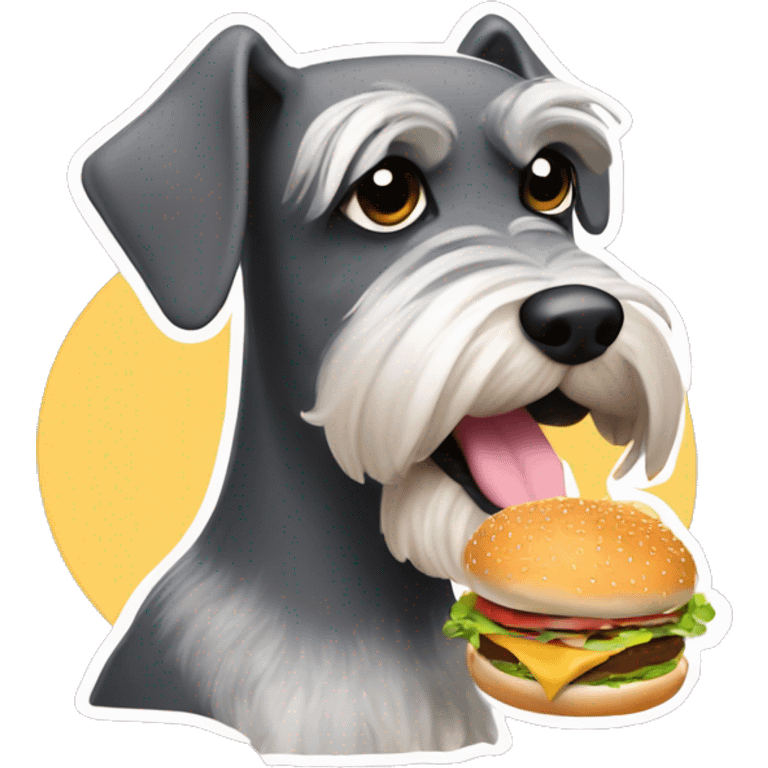 A miniature schnauzer  eating burger￼ emoji