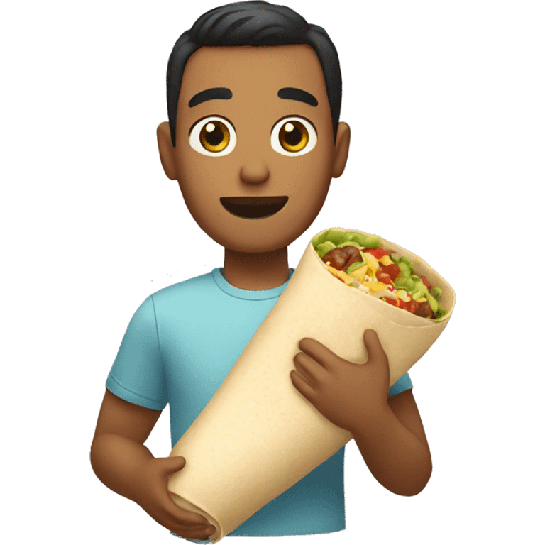 man holding a burrito like a baby emoji