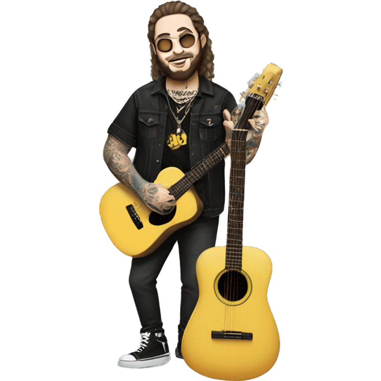 post malone full body with his tattoos and a guitar emoji