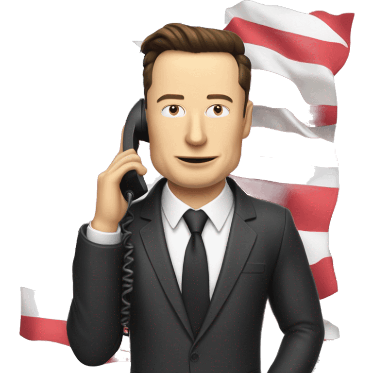 Elon musk in simpson dressed in suits outfit with making a phone call on a flip phone and a french flag in the other hand emoji