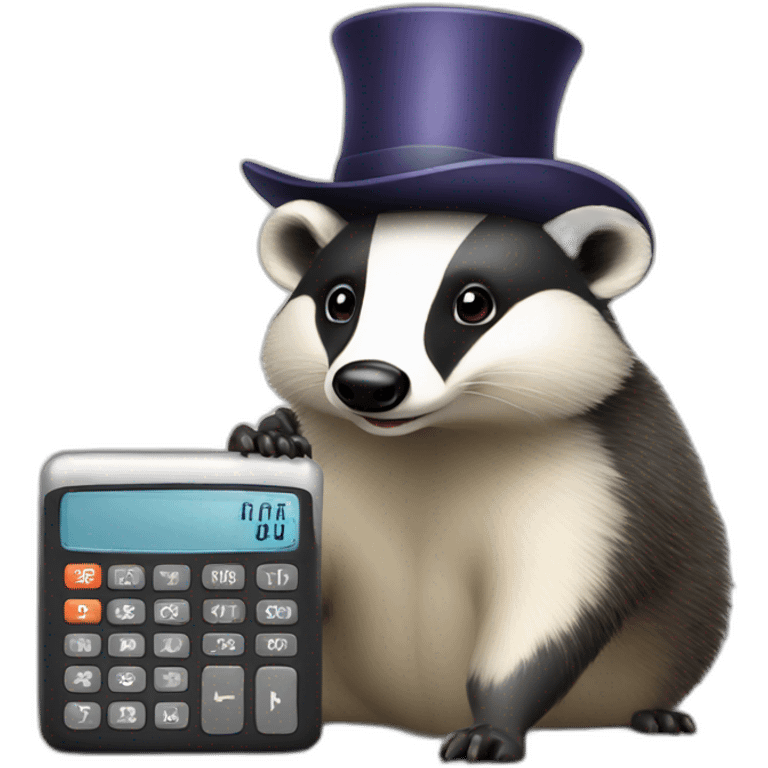 A badger with an elegant hat and a calculator  emoji