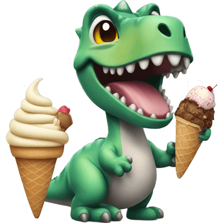 Dinosaur on cat with ice cream emoji