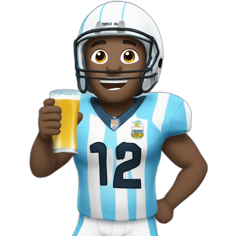 man in argentina football uniform standing up cheering and drinking mate emoji