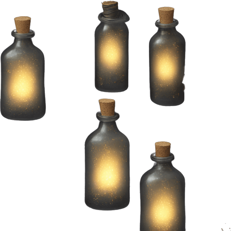 Black magic fairy light sparkling old Antique bottle with poison and with herbal and flowers emoji