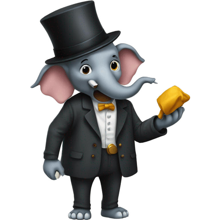 robber stealing elephant wearing a top hat  emoji