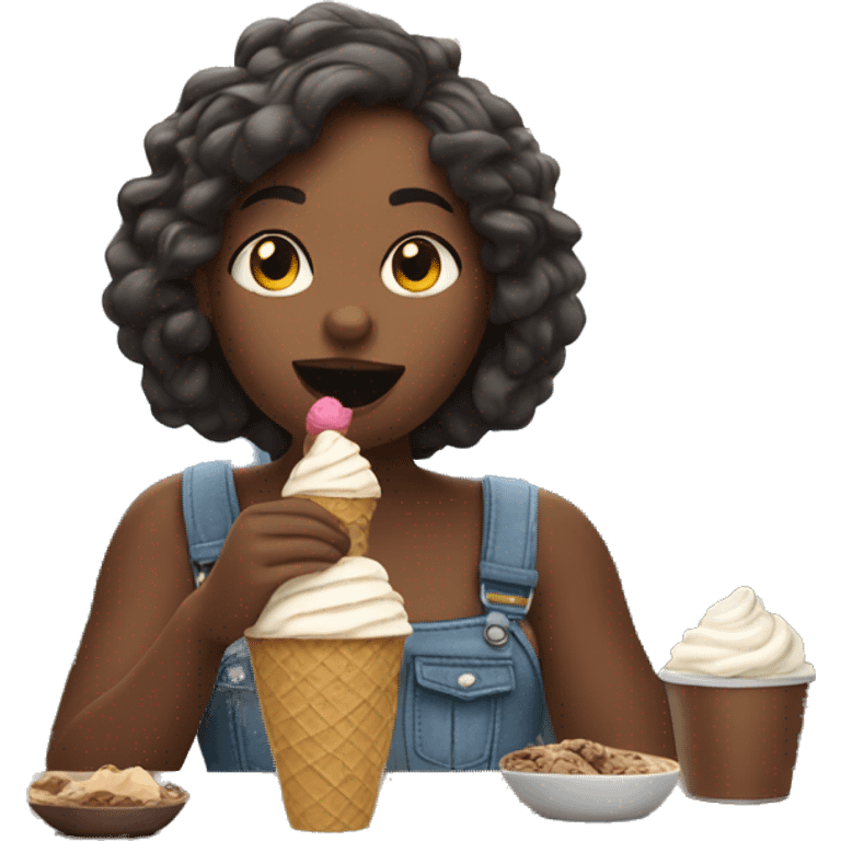 Girl in the mountains eating ice cream and drinking cofee emoji