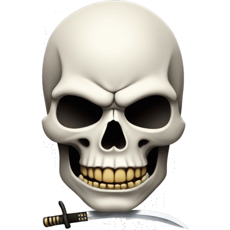 Skull with a katana going through it diagonally, 2d like a pencil drawing.  emoji