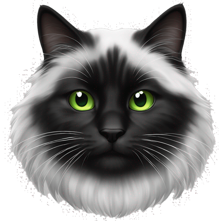 scottish long-haired black and white cat with green eyes emoji