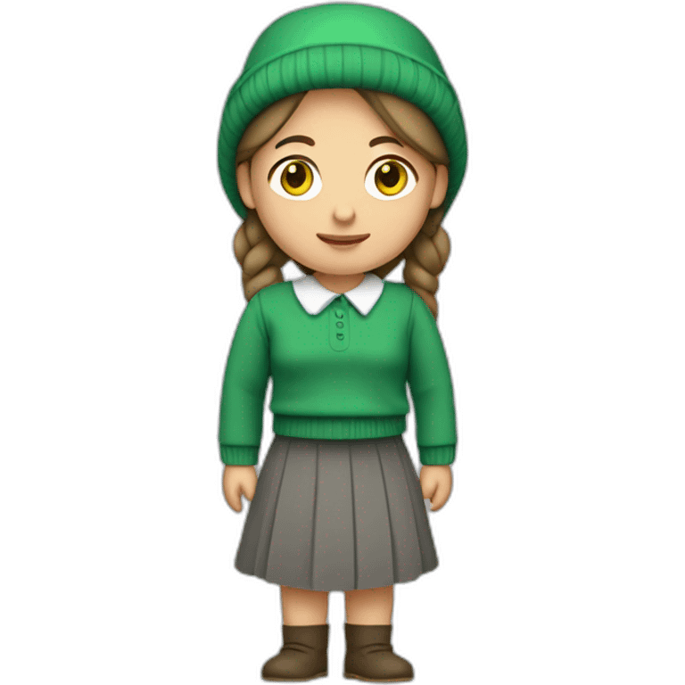 cocasian amish girl wearing a grey skirt and a green sweater  emoji