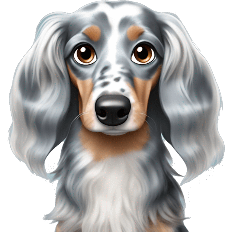 long haired dapple blue merle dachshund with one blue eye emoji