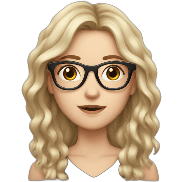 a white girl with long hair and hexagon glasses emoji