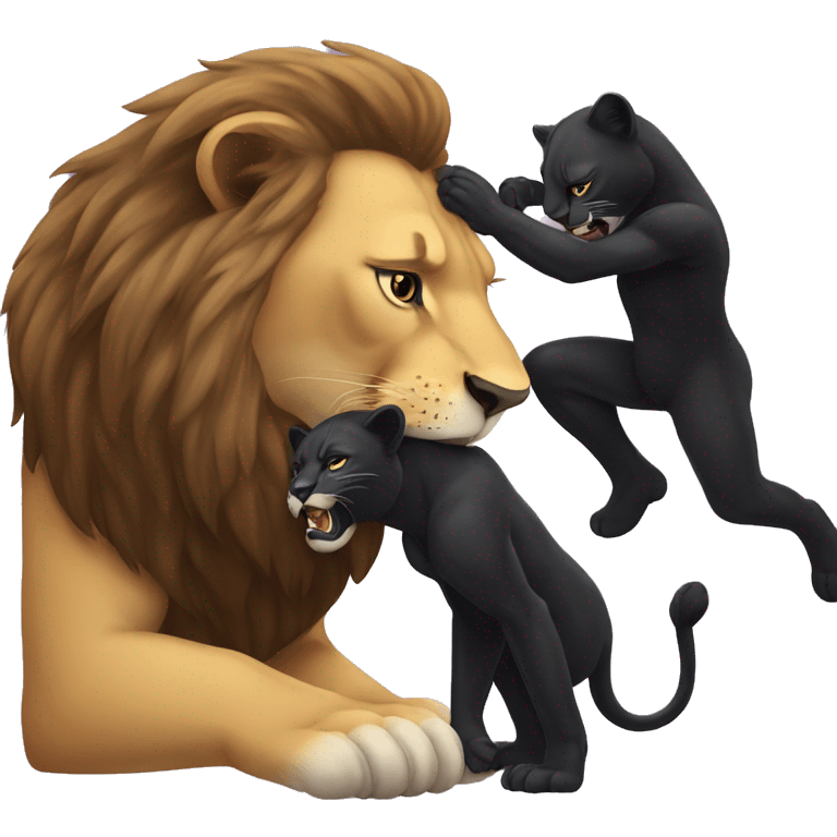 Lion bitting a black panthers back emoji