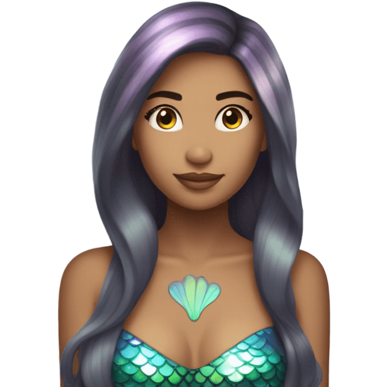 Latina mermaid, magical, iridescent, mystical, shiny, holographic, straight hair with highlights emoji