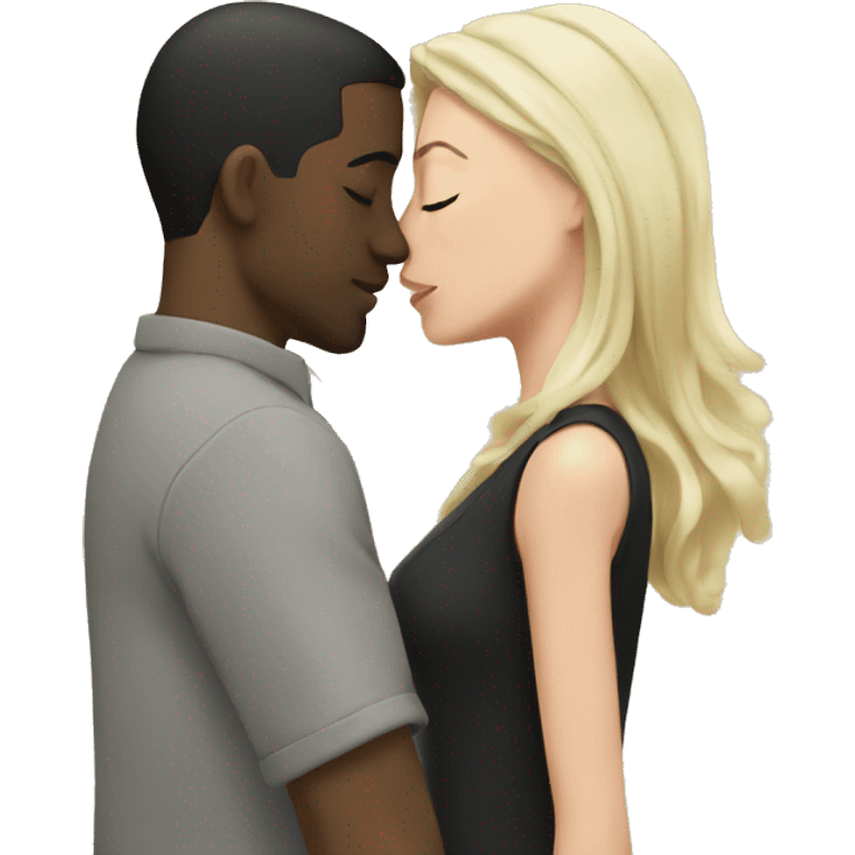 black men Kissing white Woman with black hair  emoji