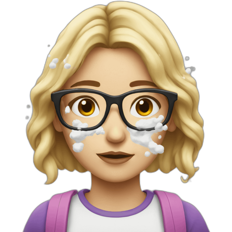 girl with glasses getting white substance sprayed on her face emoji