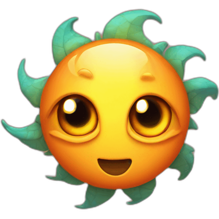 planet Sun with a cartoon dragon face with big kind eyes emoji