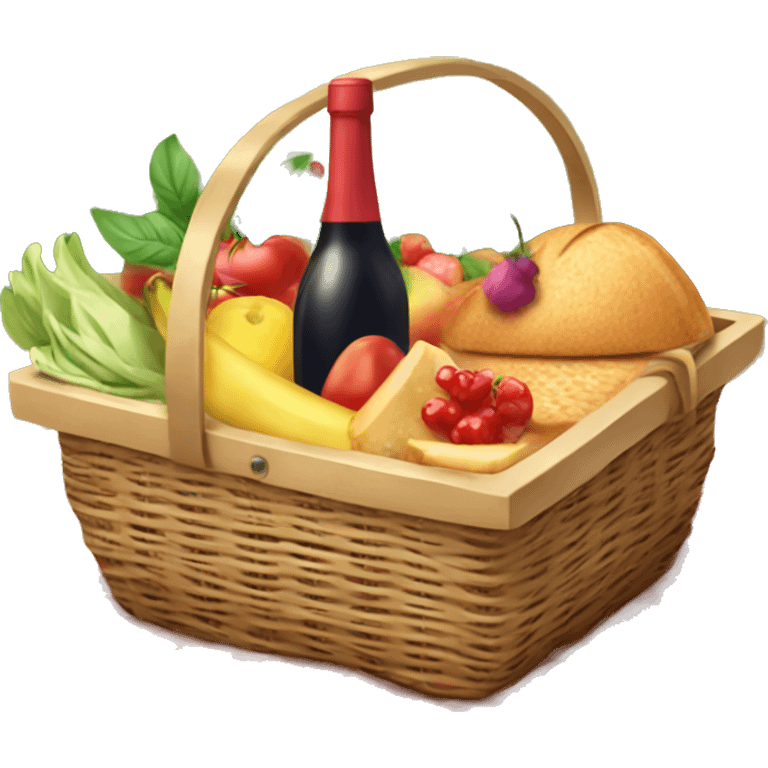  beautiful picnic basket filled with romantic summer foods with a Summer Core  emoji