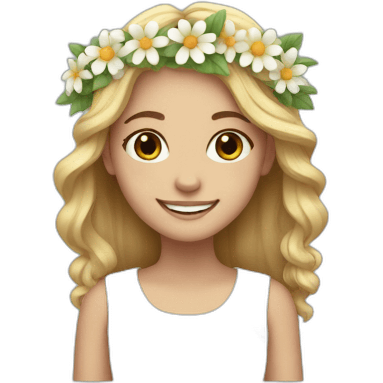 White smiling girl with flower crown emoji