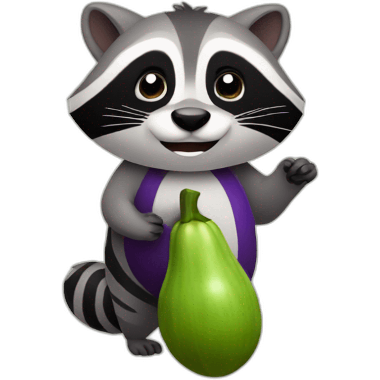 Raccoon holding eggplant emoji