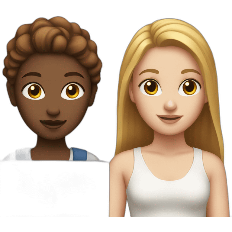 two white girls with brown and кув hair with a MacBook emoji