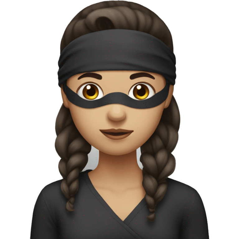 Girl with blindfold, ponytail, long bangs and dark brown hair emoji