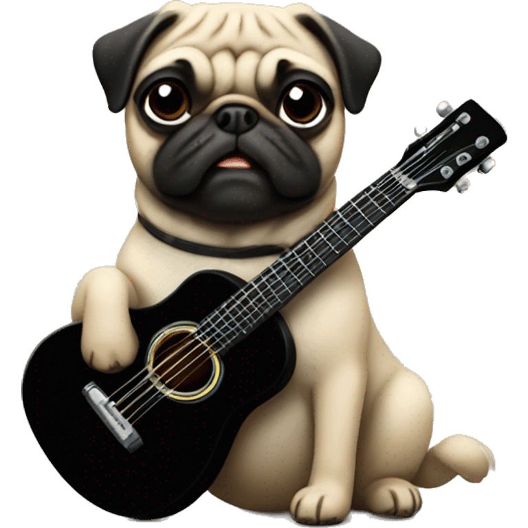 Pug playing a black guitar emoji