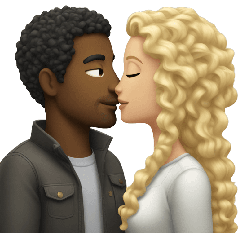 curly black hair man kisses a blonde girl with straight hair  emoji