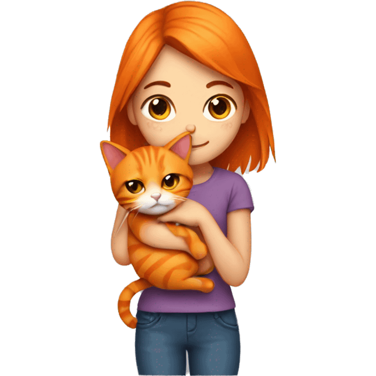 Girl holding a orange cat emoji