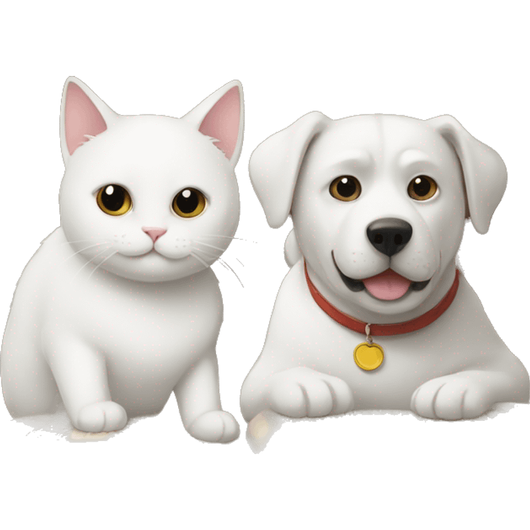 white cat and dog reading books together  emoji