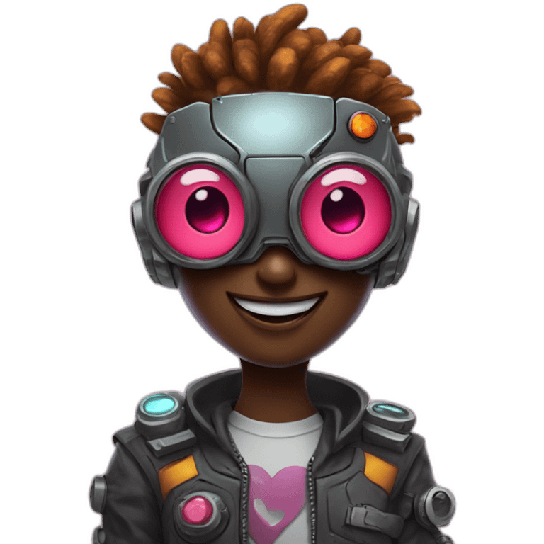 cyberpunk planet with a cartoon smiling face with heart-eyes emoji