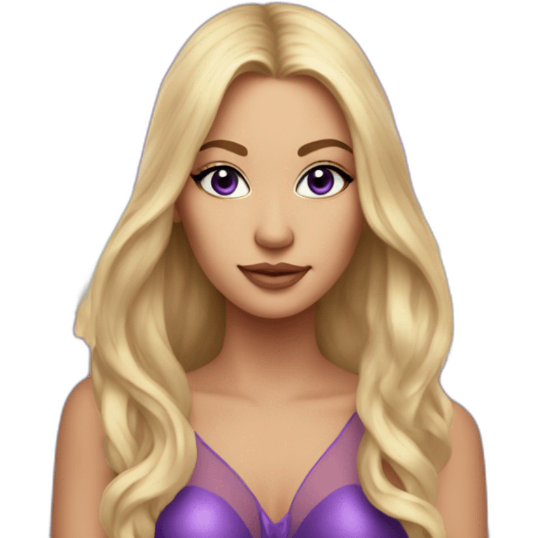 woman with long blonde hair, with angel wings behind her, in a fancy purple dress, with purple eye shadow, emoji