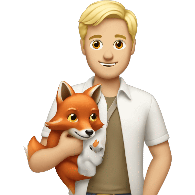 Blonde guy holding little red fox emoji