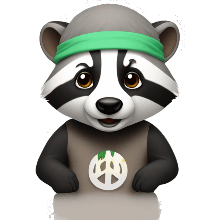 Badger with headband and peace sign emoji