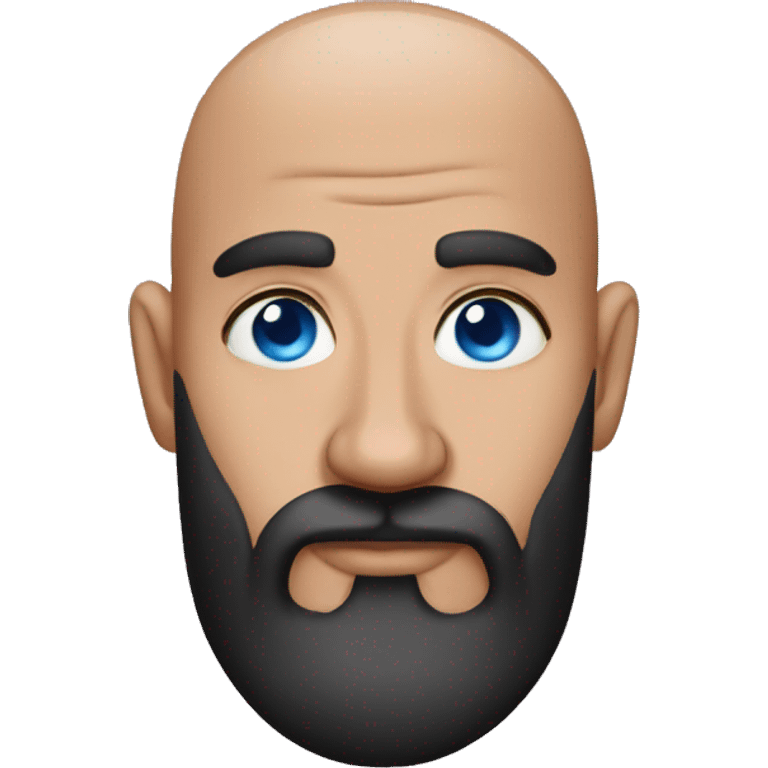 Bald man with blue eyes black beard and heart tattoo under eye emoji