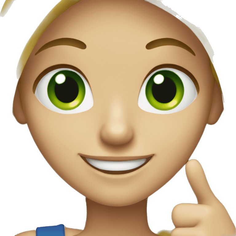 blonde woman with green eyes and thumbs up emoji