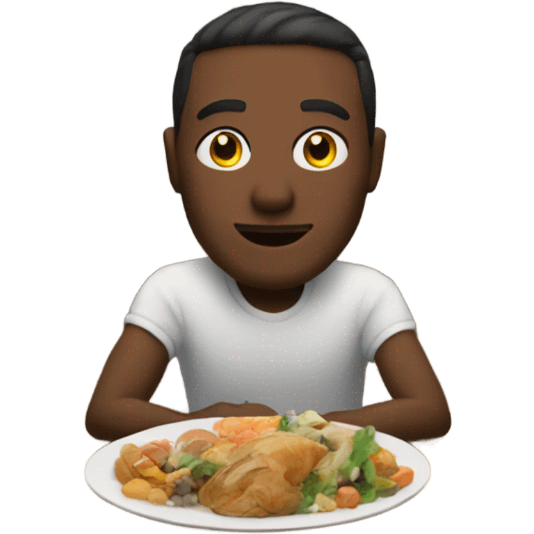 Guy sitting in front of a buffet  emoji