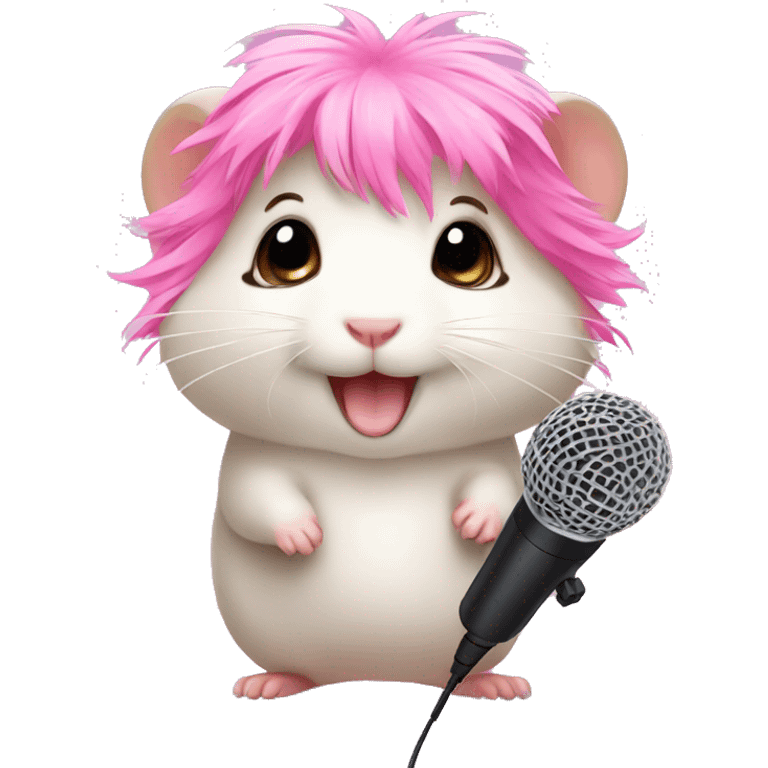 cute hamster with pink wig and microphone emoji