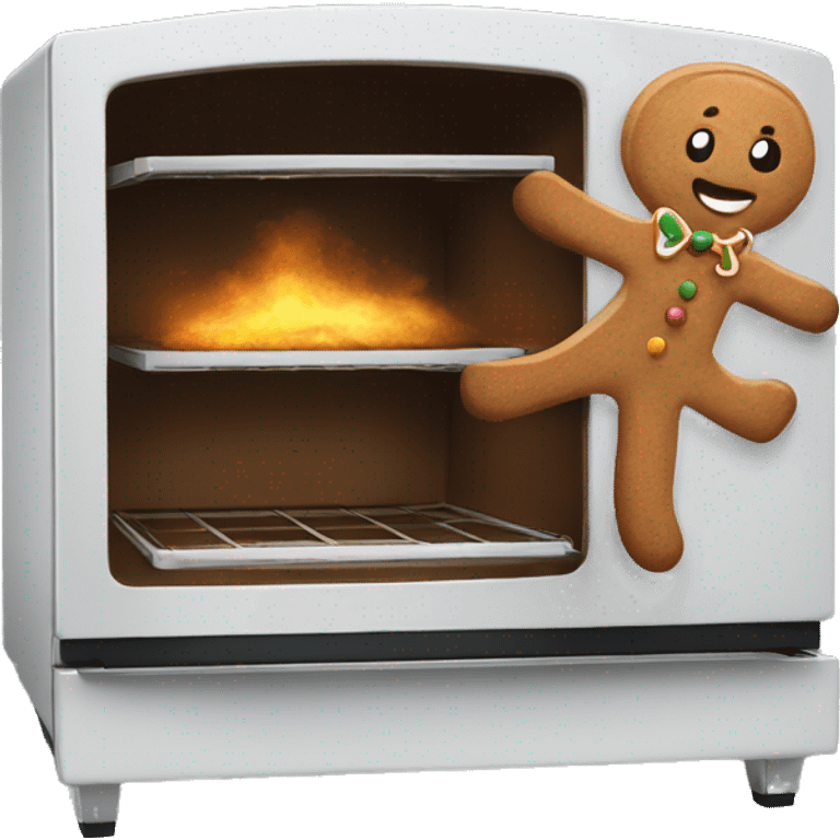 Oven with gingerbread man running away emoji