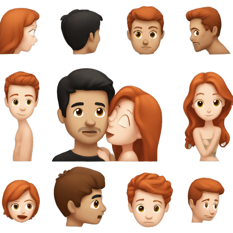 redhead kissing her boyfriend with black Hair emoji